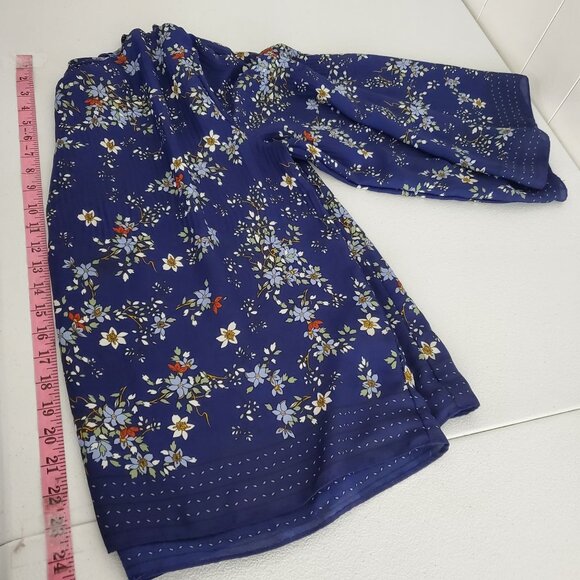 Max Studio Womens Blue Floral Polka Dot Print Crinkle Blouse Size L Flowy Career - Picture 9 of 10